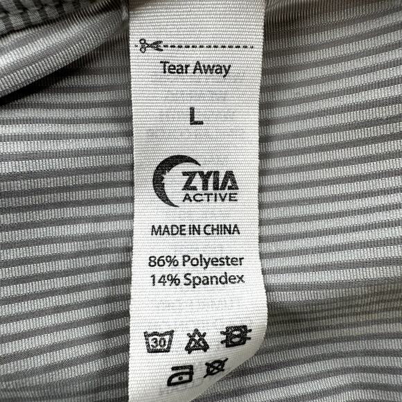 Zyia Active V Neck Long Sleeve Workout Top Striped Logo Pullover Gray Large - Picture 3 of 4